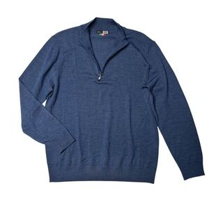 Horst Italian Wool Blend Blue Quarter Zip Up Sweater with Classic Design large L